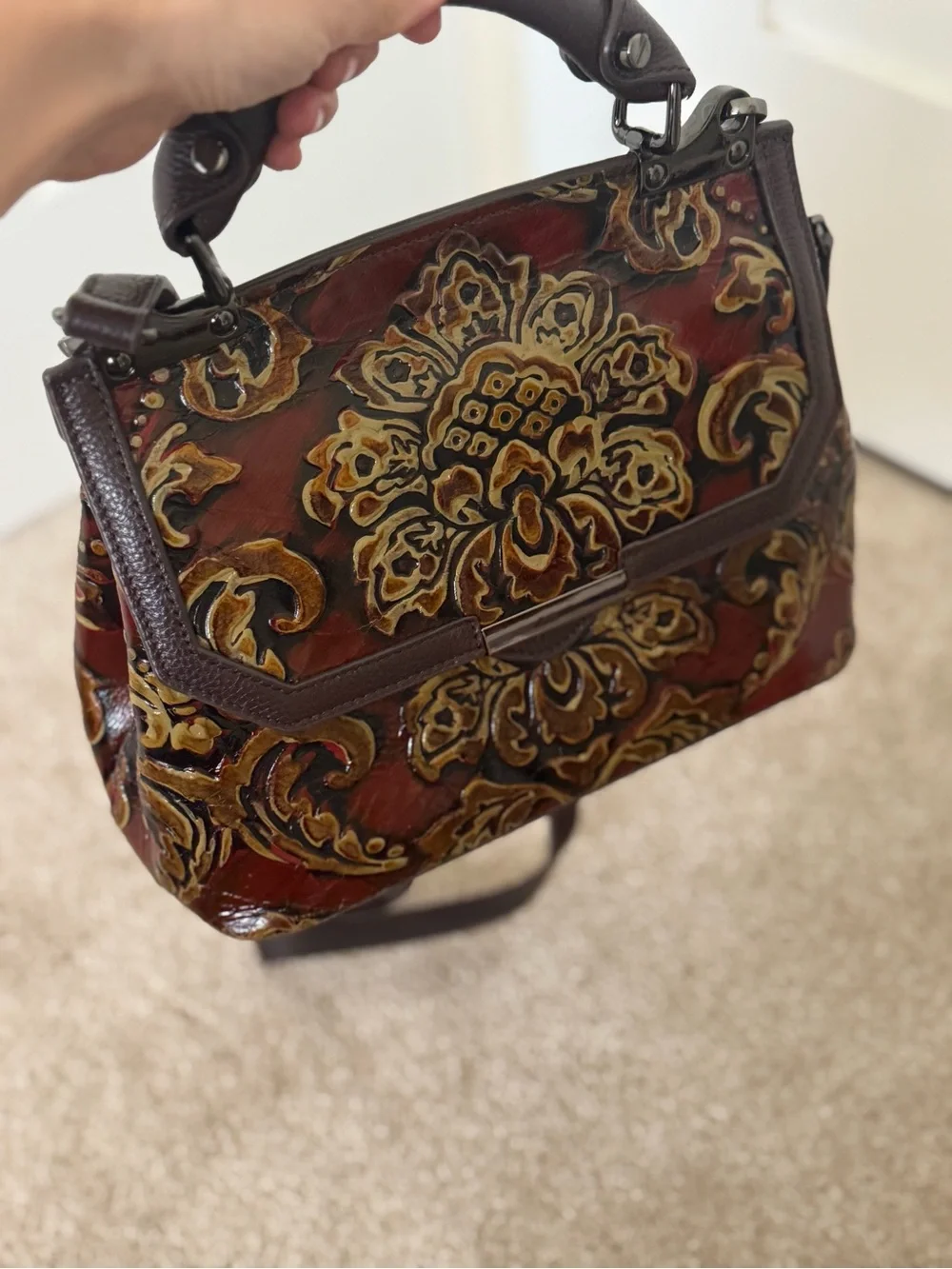 Artisan Embossed Floral Leather handbag
